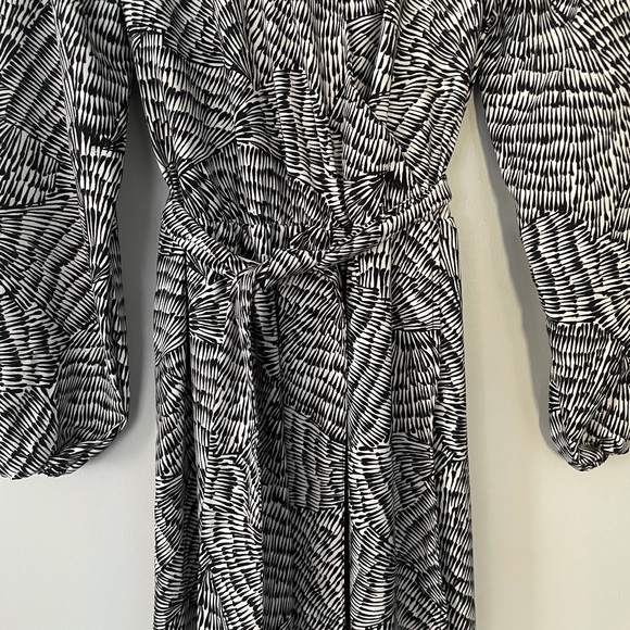 A New Day Black + White Wrap Midi Dress with Adjustable Tie Belt - Picture 8 of 12